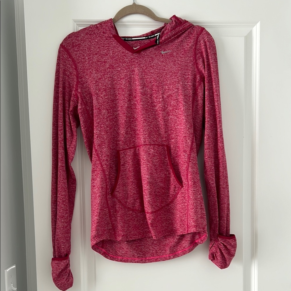 Nike Women's Long Sleeve Heathered pinkish red with a hood